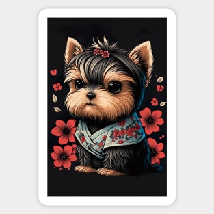 Super Cute Yorkshire Terrier Puppy Portrait - Japanese style Sticker